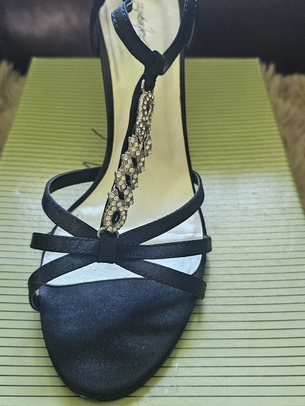 jcpenney Black T-Strap Evening Heels with Crystal Accent